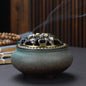 Copper Lid Ceramic Incense Burner Buddha with Antique Alloy Wire Incense Burner