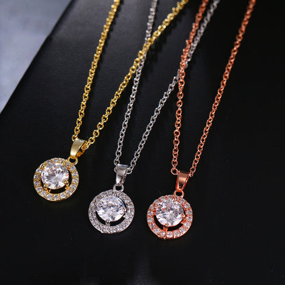 Manifold Simple Round Zircon Inlaid Clavicle Chain Necklace Earrings Two-piece Set