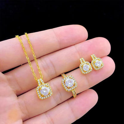 Fashion Jewelry Set Zircon Gem Pendant Chain Choker Necklace For Women